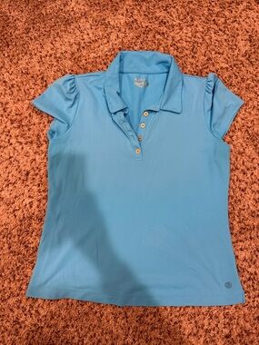 Lilly Pulitzer Light Blue Button-Down Polo with Puff Sleeves